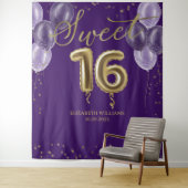 Gold Foil Sweet 16 Balloons Party Lila Hintergrund Wandteppich (Beispiel)