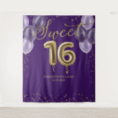Gold Foil Sweet 16 Balloons Party Lila Hintergrund Wandteppich (Vorderseite)