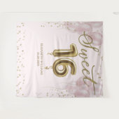 Gold Foil Sweet 16 Balloons Rosa Hintergrund Wandteppich (Vorderseite (Horizontal))