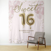 Gold Foil Sweet 16 Balloons Rosa Hintergrund Wandteppich (Beispiel)