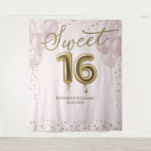 Gold Foil Sweet 16 Balloons Rosa Hintergrund Wandteppich (Vorderseite)