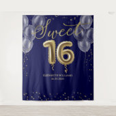 Gold Foil Sweet 16 Balloons Royal Blue Hintergrund Wandteppich (Vorderseite)