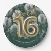 Gold Foil Sweet 16 Bday Balloons Emerald Green Pappteller (Vorderseite)