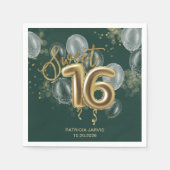 Gold Foil Sweet 16 Bday Balloons Emerald Green Serviette (Vorderseite)