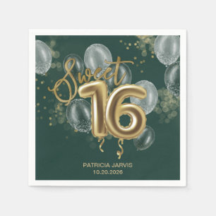 Gold Foil Sweet 16 Bday Balloons Emerald Green Serviette