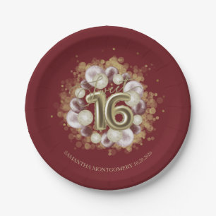 Gold Foil Sweet 16 Bday Balloons Party Burgund Pappteller
