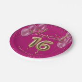 Gold Foil Sweet 16 Bday Balloons Party Hot Pink Pappteller (Schrägansicht)