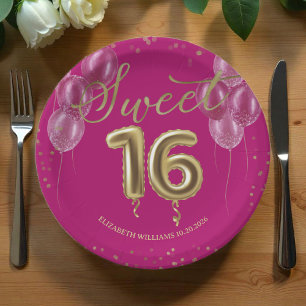 Gold Foil Sweet 16 Bday Balloons Party Hot Pink Pappteller