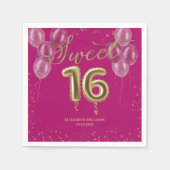 Gold Foil Sweet 16 Bday Balloons Party Hot Pink Serviette (Vorderseite)