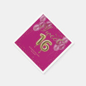 Gold Foil Sweet 16 Bday Balloons Party Hot Pink Serviette (Ecke)