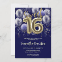Gold Foil Sweet 16 Bday Balloons Party Royal Blue
