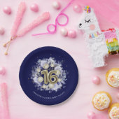 Gold Foil Sweet 16 Bday Balloons Party Royal Blue Pappteller (Party)