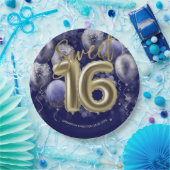 Gold Foil Sweet 16 Bday Balloons Party Royal Blue Pappteller (Party)