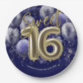 Gold Foil Sweet 16 Bday Balloons Party Royal Blue Pappteller (Vorderseite)