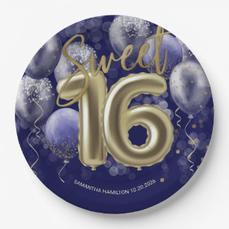 Gold Foil Sweet 16 Bday Balloons Party Royal Blue Pappteller
