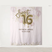 Gold Foil Sweet 16 Bday Balloons Pink Backdrops Wandteppich (Vorderseite)