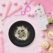 Gold Foil Sweet 16 Birthday Balloons Party Black Pappteller (Party)