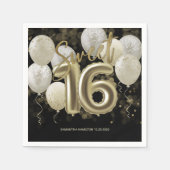 Gold Foil Sweet 16 Birthday Balloons Party Black Serviette (Vorderseite)
