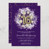 Gold Foil Sweet 16 Birthday Balloons Party Lila Einladung (Vorne/Hinten)