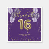 Gold Foil Sweet 16 Birthday Balloons Party Lila Serviette (Vorderseite)