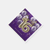 Gold Foil Sweet 16 Birthday Balloons Party Lila Serviette (Ecke)