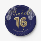 Gold Foil Sweet 16 Birthday Balloons Royal Blue Pappteller (Vorderseite)