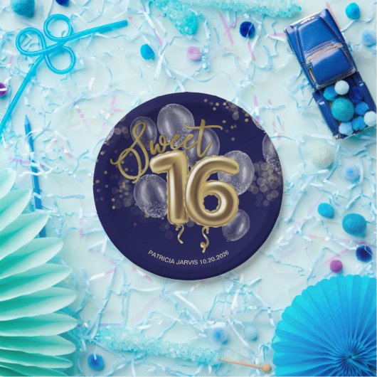 Gold Foil Sweet 16 Birthday Balloons Royal Blue Pappteller (Party)