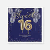 Gold Foil Sweet 16 Birthday Balloons Royal Blue Serviette (Vorderseite)