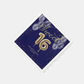 Gold Foil Sweet 16 Birthday Balloons Royal Blue Serviette (Ecke)
