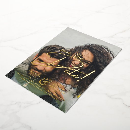 GOLD FOIL Text Foto Overlay Save the Date modern Folieneinladung (Gedreht)