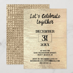 Gold Foil Texture New Year's Party Einladung
