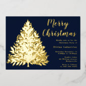 Gold Foil Tree Christmas Party Midnight Navy Folieneinladung (Vorderseite)