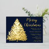 Gold Foil Tree Christmas Party Midnight Navy Folieneinladung (Stehend vorne)