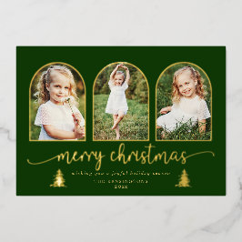 Gold Foil Trees 3 Arch Christmas Foto Folien Feiertagskarte