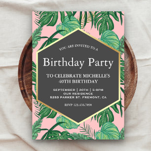Gold Foil Tropical Blätter Beach Birthday Party Einladung