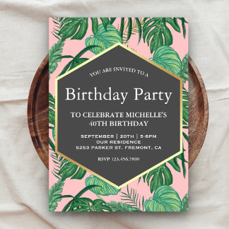 Gold Foil Tropical Blätter Beach Birthday Party Einladung