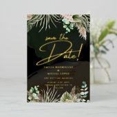 Gold Foil Tropical Pampas Grass Hochzeitstag Rett Folieneinladung (Stehend vorne)