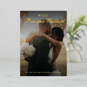 Gold Foil Two Foto Wedding Dankeschön Card Folieneinladung (Stehend vorne)