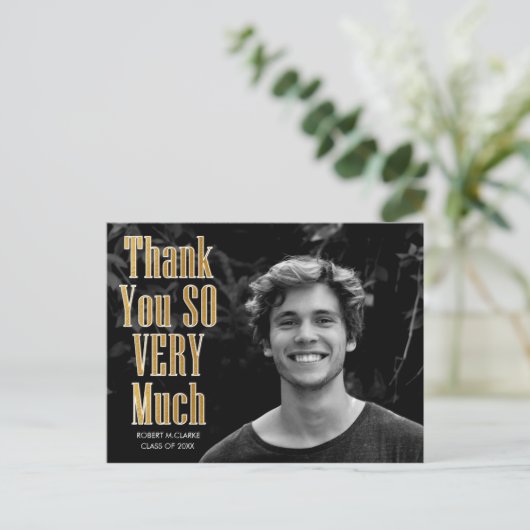 Gold Foil Typografy Foto Abschluss Vielen Dank Postkarte (Stehend Vorderseite)