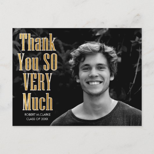 Gold Foil Typografy Foto Abschluss Vielen Dank Postkarte (Vorderseite)
