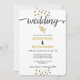 Gold Foil und Black Confetti Dots Einladung Hochze