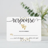Gold Foil und Black Confetti Dots Wedding RSVP (Stehend Vorderseite)