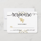 Gold Foil und Black Confetti Dots Wedding RSVP (Vorderseite)