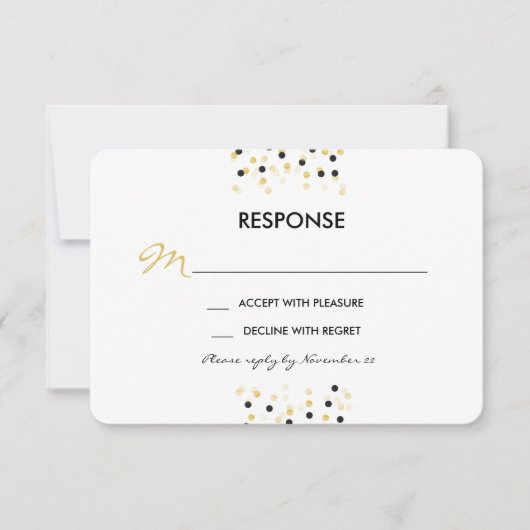 Gold Foil und Black Confetti Dots Wedding RSVP (Vorderseite)
