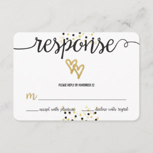 Gold Foil und Black Confetti Dots Wedding RSVP Karte