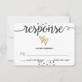 Gold Foil und Black Confetti Dots Wedding RSVP Karte