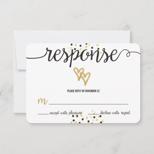 Gold Foil und Black Confetti Dots Wedding RSVP Karte (Vorderseite)