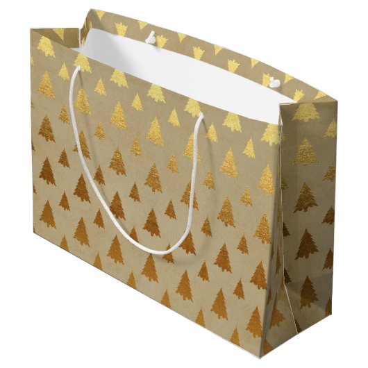 Gold Foil und Kraft Papier Rustikaler Weihnachtsba Große Geschenktüte (Rückseite Schrägansicht)