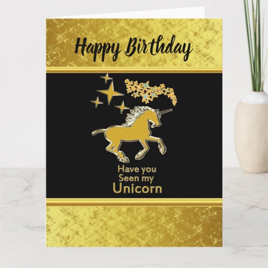 Gold foil unicorn pony with Golden stars and black Karte (Vorderseite)