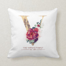 Gold Foil V Monogram Floral Burgund Red